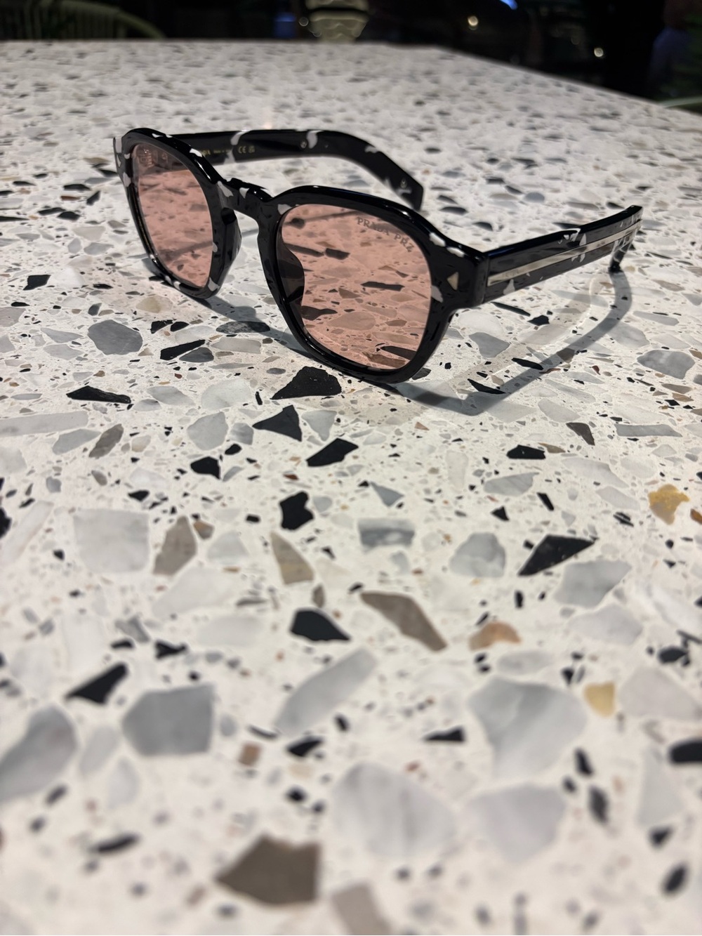 Prada Black & White Pattern Sunglasses with Pink Lenses - Picture 5 of 5